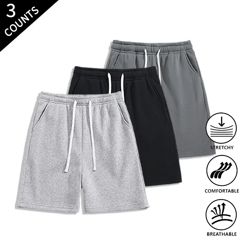 Summer Wins Men’s 3-Pack Workout Sweat Shorts, Elastic Drawstring, Pockets Included, Stretchy & Breathable, Great for Gym, Sports, and Casual Outings