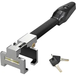 Anti-Theft Steering Wheel Lock with Alarm Car Security Lock Universal for Any Brand Vehicle Truck Heavy Duty Car Anti-Theft Device with Two Keys Stainless Steel Black