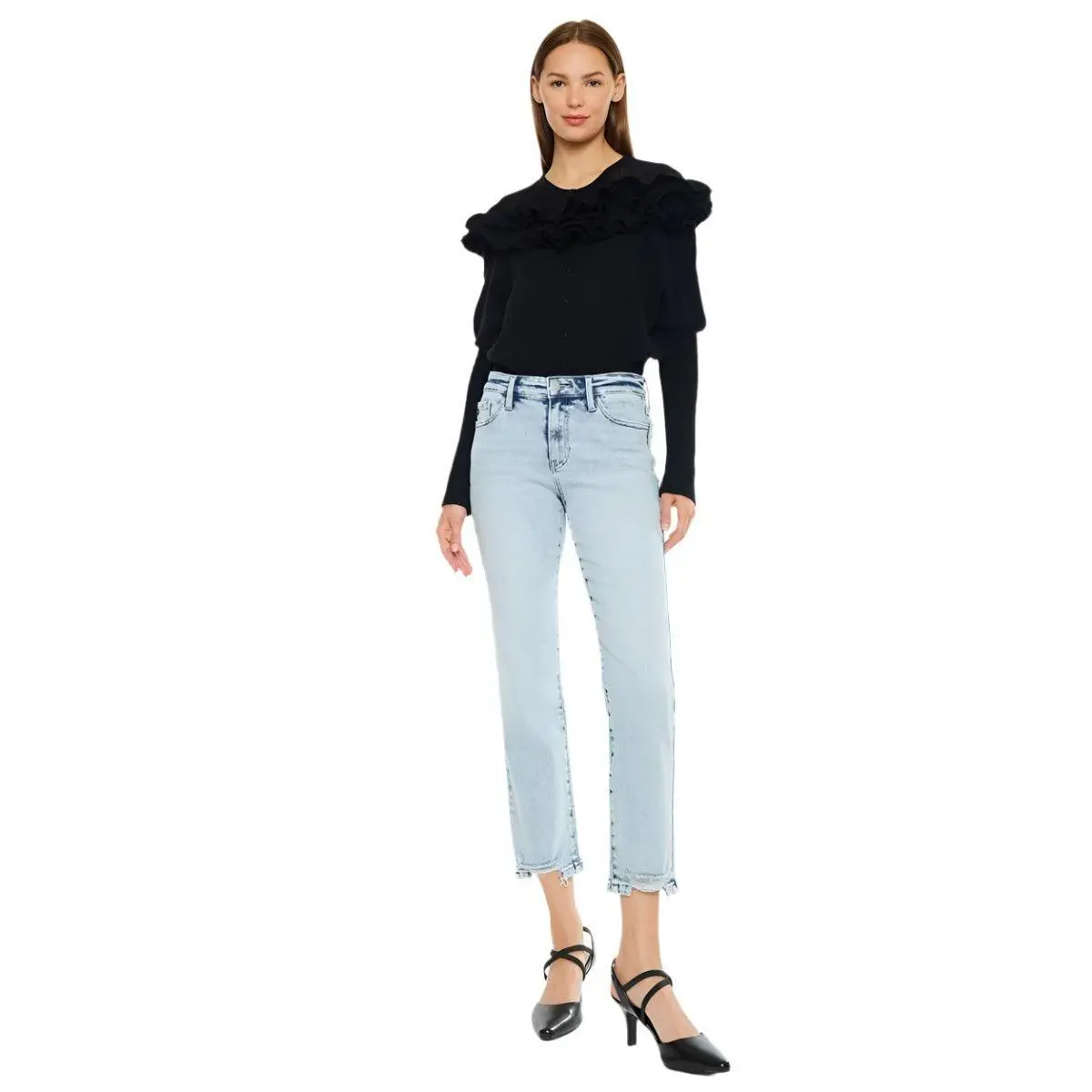 Slat Tree Kancan Women's Casual Straight Leg Jeans - Comfortable Mid-Rise Cropped Denim in a Classic Medium Wash