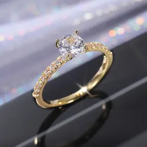 Shining round four-claw inlaid 6MM zircon engagement wedding ring suitable for men and women anniversary gifts