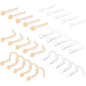Clear Nose Rings Studs L Shape Piercing Retainer Flexible Nose Bone Flesh Skin Color Nostril Piercing Retainer for Work 18g 20g Flat Top