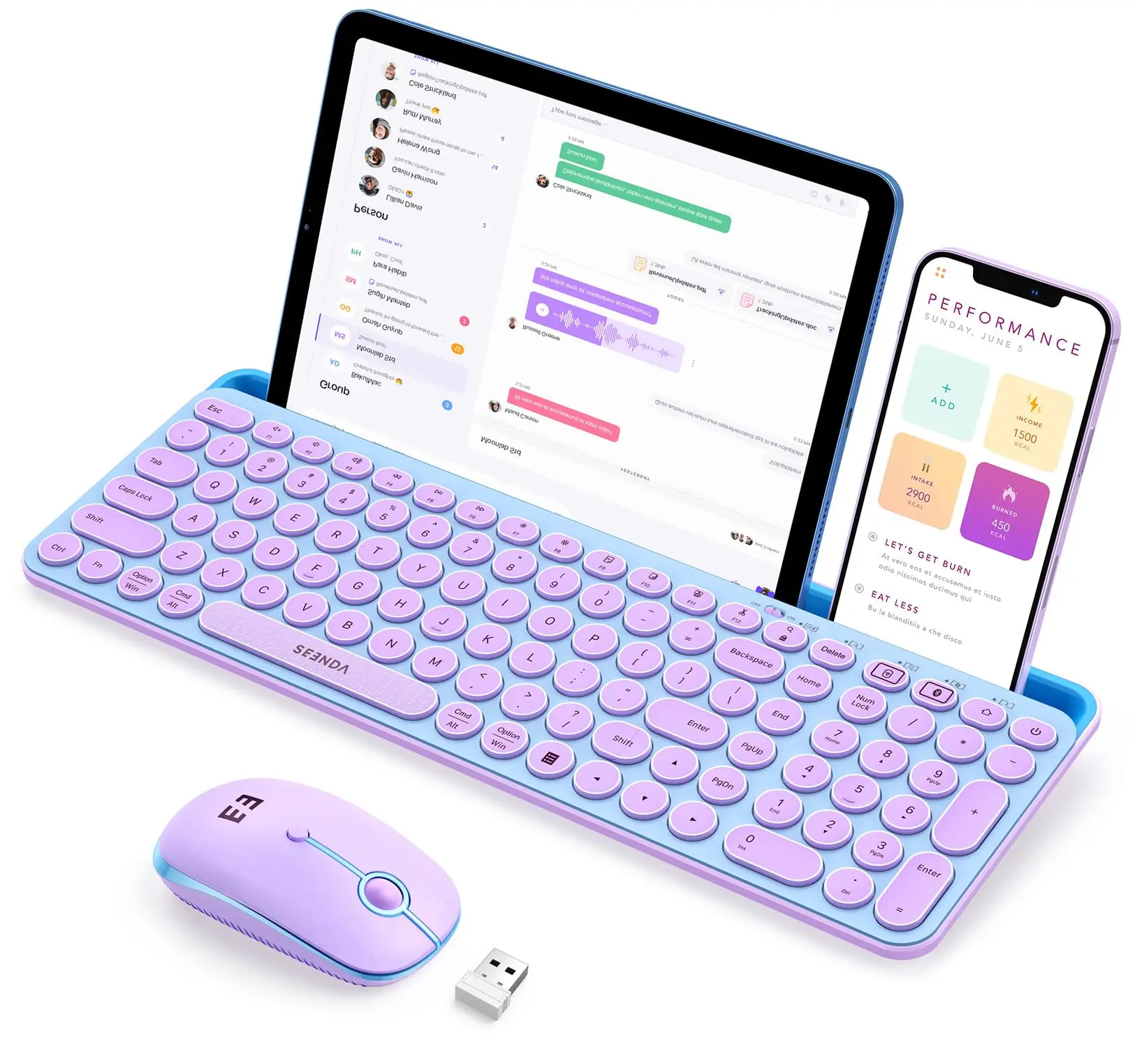 Seenda CTU-301 Hybrid Wireless Bluetooth & 2.4G Keyboard-Mouse Set with Tablet Holder, Multi-Device Compatible for MacBook, Windows Computers, iOS/Android Devices - Office Accessories, Tech Gadgets