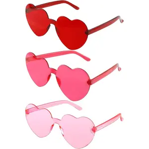 Heart Shaped Sunglasses, 3 Pack, Rimless, Retro, Yellow, Love Theme