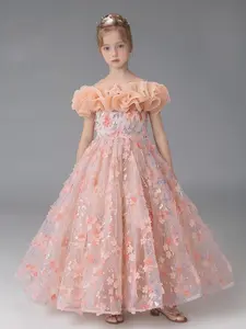 Girls' Elegant Long Dress, Princess Style Embroidered Gown, Slim-Fitting Party Dress, Birthday, Christmas, Performance Wear