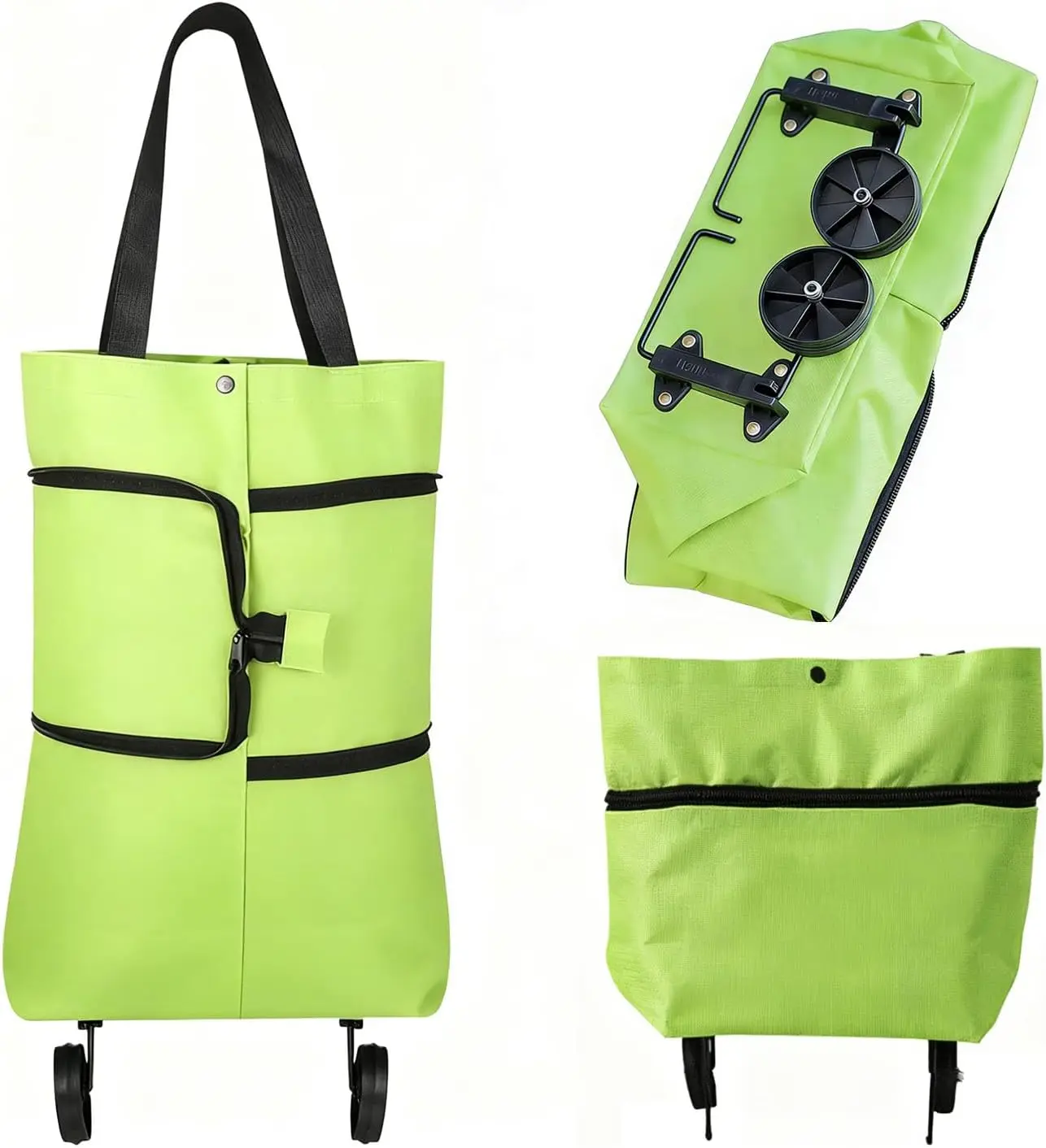 Foldable Rolling Shopping Tote Bag with Retractable Wheels, Lightweight Portable Grocery Cart Bag, Reusable Waterproof Oxford Cloth Market Handbag for Daily Groceries Travel