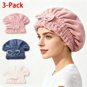 3-Pack Microfiber Quick Dry Hair Turban Wrap - Water Absorbent Bathroom Hat Accessory, 1-Size Bow Design Towel Cap for Long & Curly Wet Hair, Spring Glow Up Fashion Accessory