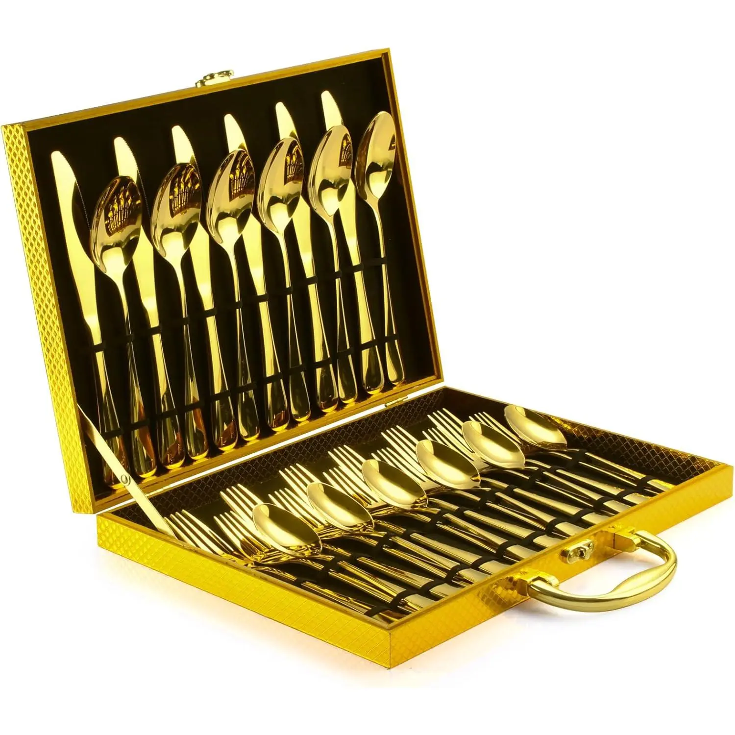 30-Piece Gold Silverware Set, Gold Flatware Set for 6, Food-Grade Stainless Steel Cutlery Set, Tableware Eating Utensils with Gift Box for Home Restaurant, Mirror Finished, Dishwasher Safe Metal Sturdy Kitchenware Dinner