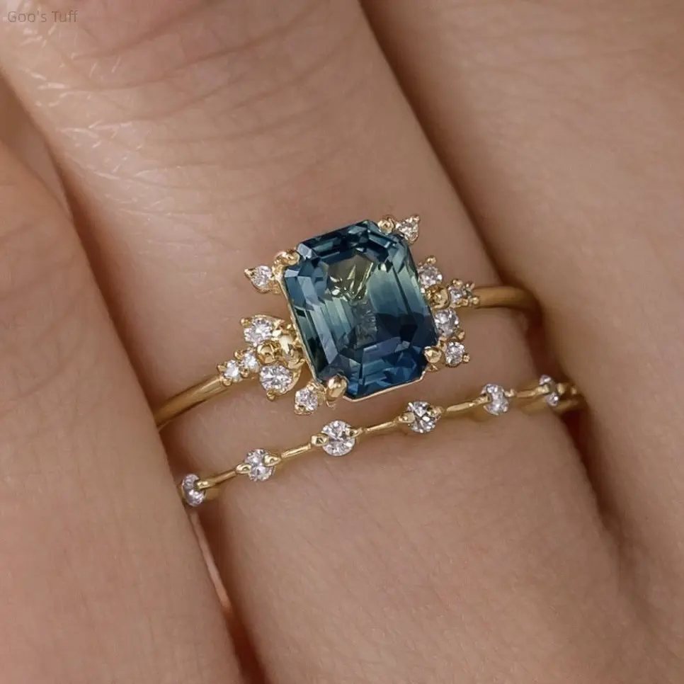 Couple Matching Finger Rings - Dark Blue Cubic Zirconia Minimal Unisex Band Pair, Fashion Jewelry for Anniversary, Valentine’s Day Daily Outfits