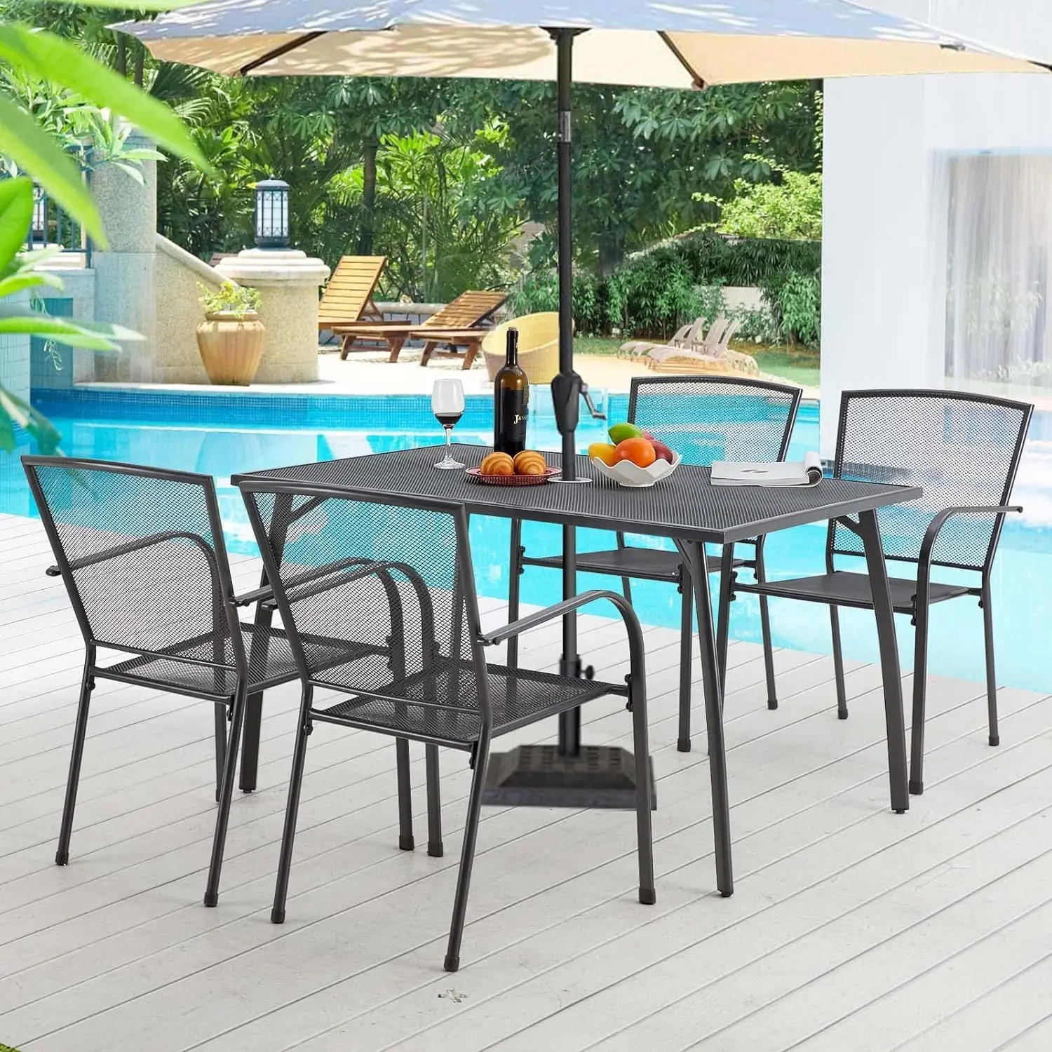 【 Table & Chairs Sold Separately or As A Complete Set for Patio】YODOLLA 39.4 Outdoor Patio Dining Table and Chairs Set for 4, Square Metal Patio Table with 1.6" Umbrella Hole, All-Weather Resistant Outdoor Furniture, Backyard, Garden, Poolside