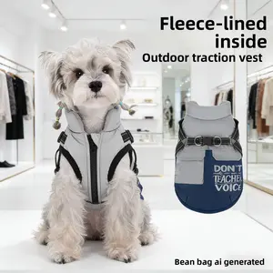 Fashion Embroidered Dog Coat with Reflective Strips - Thickened Warm Harness Vest, New Autumn-Winter Pet Apparel weather jacket waterproof windproof winter coat warm hoodie fleece Plush D-Ring