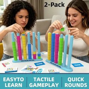 （2-Pack）Color Stack Challenge – Easter Basket Stuffers for Kids, A Fast-Paced Color Matching Puzzle Game for Fun Easter Family Game Night, Includes 2 Stack Racks, 50 Challenge Cards, & 80 Rings