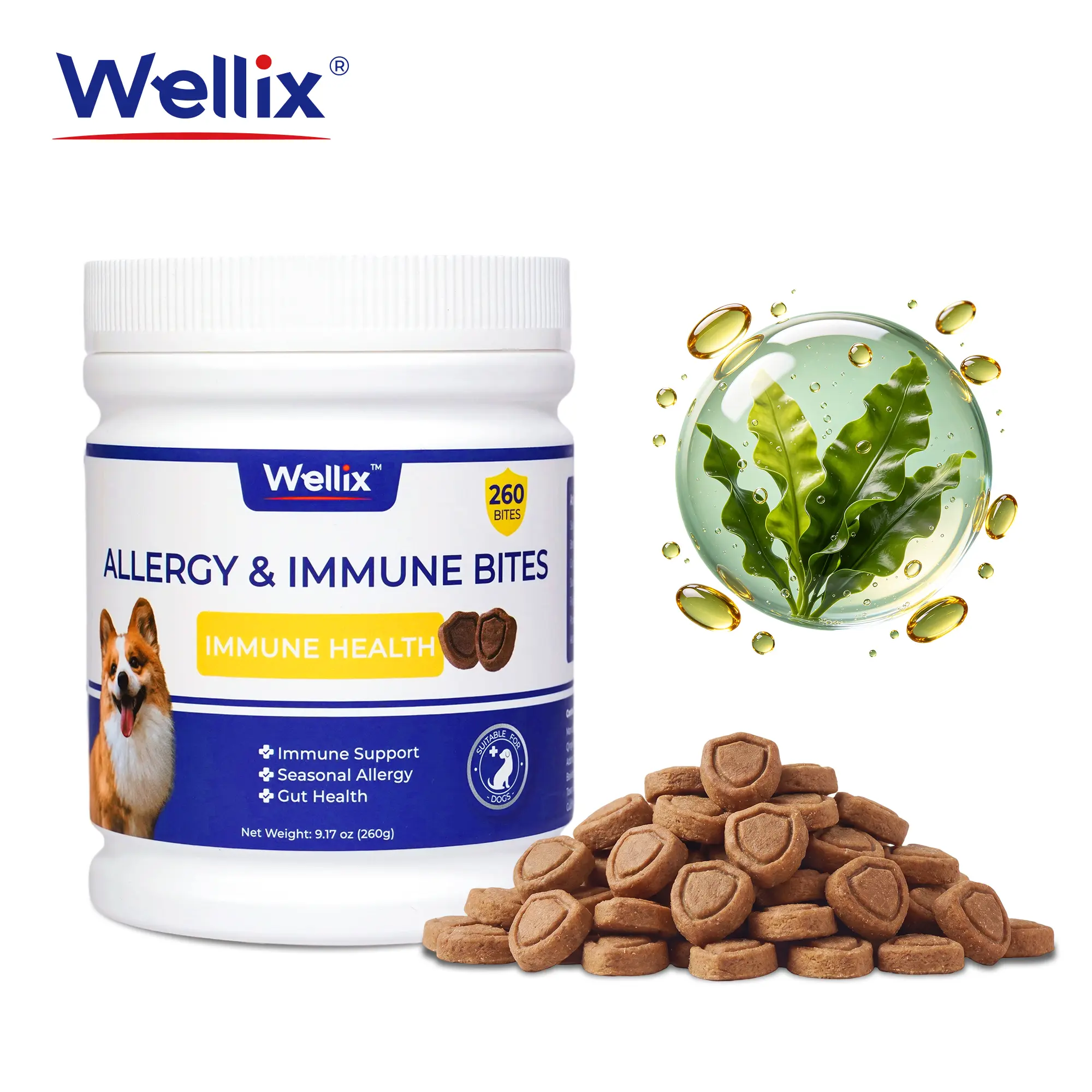 Wellix 260-Count Dog Allergy Relief Chews - Dog Allergy and Itching Skin Relief & Immune Support for Itchy Skin and Itchy Ears, 100% Natural Ingredients