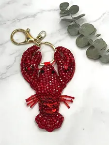 Summer Ocean-Themed Handmade Beaded Bag Charm, Sparkly Bag Charm, Starfish Shell Crab Design, Perfect for DIY Craft Projects & Accessories