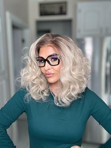 Carkira Cara Short Curl Hair 13x4 Lace Front Wigs Glueless Pre Plucked Ash Blonde Color Highlight Daily Use 14Inch Synthetic Fiber for Women Girls