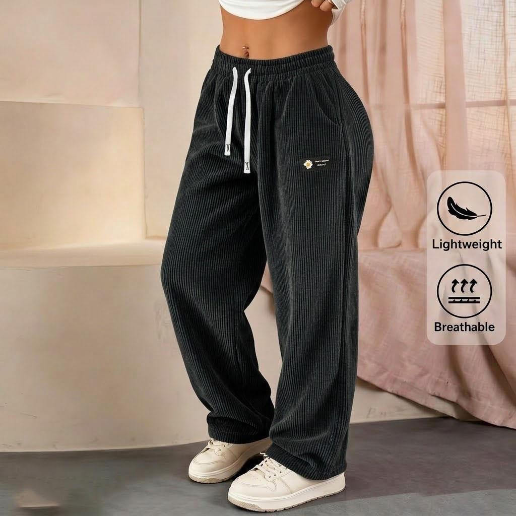 Women's 3-Pack All-Season Corduroy Activewear Bottoms, Solid Color Long Pants with Elastic Drawstring Waistband, Pockets & Soft Comfortable Fabric for Everyday Wear