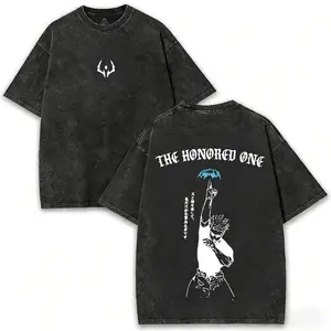Retro Heavy Gojo Satoru THE HONORED ONE Jujutsu Kaisen Anime Double Printed Vintage Washed Tee Unisex Oversize Anime Manga Washed Heavyweight Cotton T-shirt, Gift For Anime Fan Lover