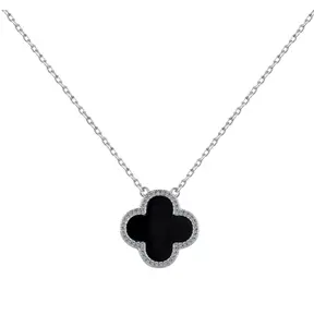 Black Sterling Silver Clover Necklace