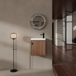18.5" Wall-Mounted Bathroom Vanity with Resin Sink, Soft Closed Single Door, MDF, Nature Walnut (KD-Packing)