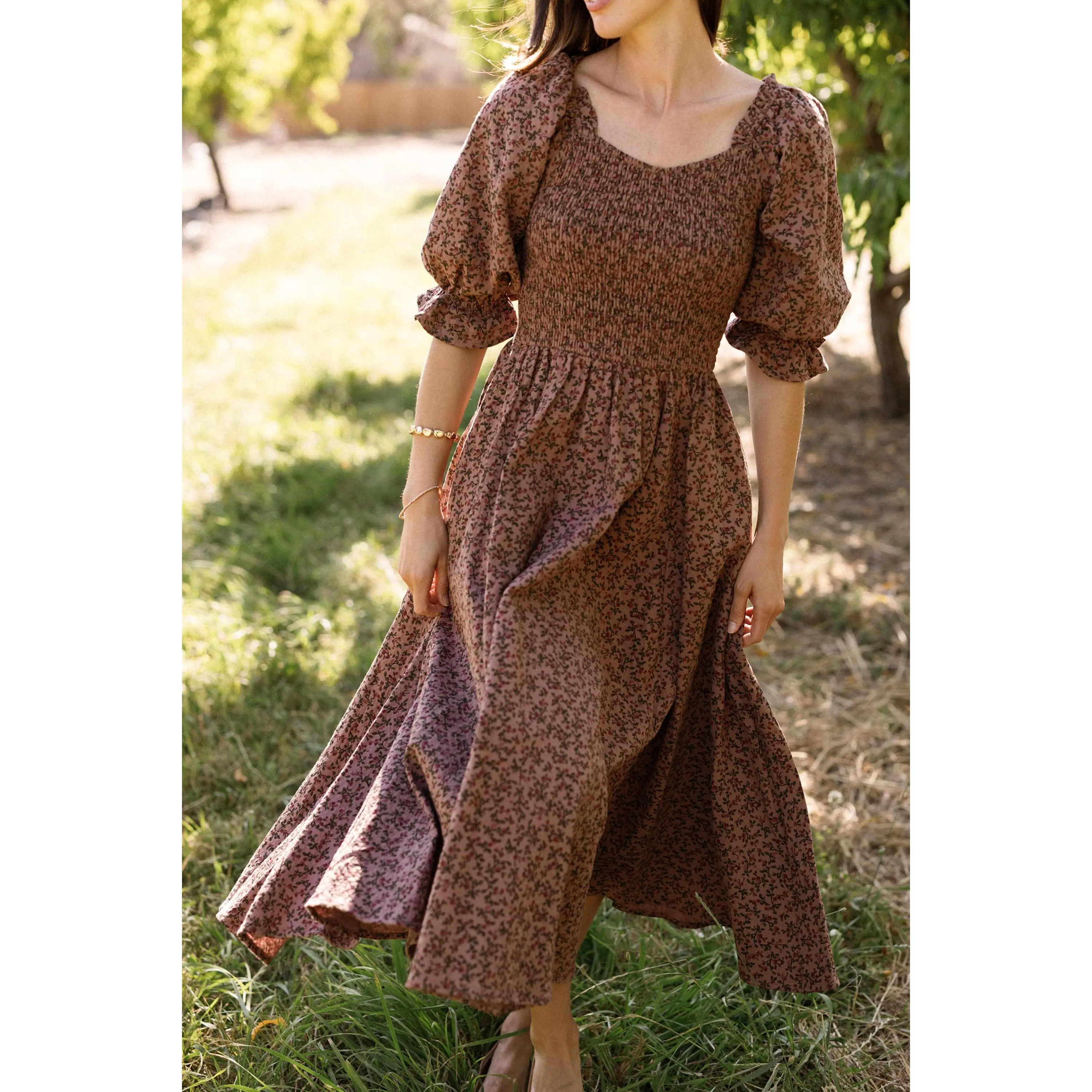 Teagan Dress in Mauve Woodland Floral