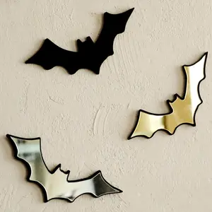 1PC Halloween Bat Wooden Mirror Set, Multi-Color Wall Decor Mirrors, Spooky Party Decoration, Gothic Home Hanging, Silhouette Mirror, Holiday Ornament, Household Decoration Supplies