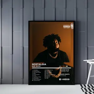 Rod Wave Nostalgia Album Cover Poster Hip Hop Wall Art Decor with Retro Border Frames for Room Ornaments & Artistic Decoration