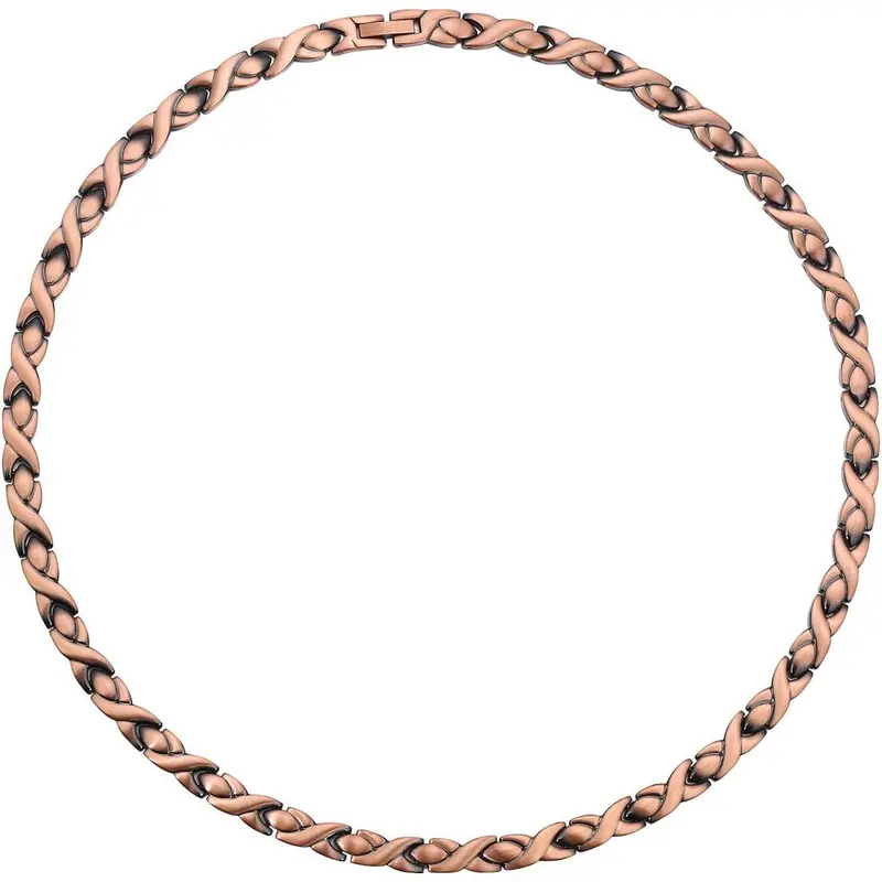 Jecanori Handmade Pure Solid Copper Women's Necklace - X-Shaped Unique Chain & Link, Magnetic Adjustable Customizable Fit, Unisex Handmade Jewelry, Fashion Costume Accessory