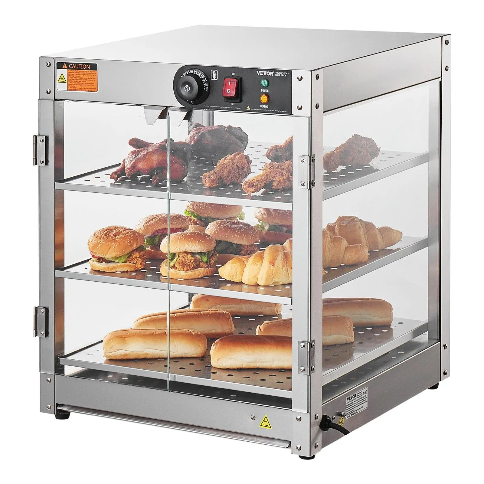 VEVOR 3-Tier Commercial Food Warmer Countertop Display Cabinet with LED Lights, Ideal for Fried Chicken, Hamburgers, Egg Tarts, Kitchen Supplies, Easy Cleaning