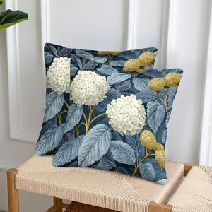 JIT 2pcs white flowers, green leaves, dark blue background printed pillowcase, cute cushion cover, decorative pillow cover for living room/bedroom sofa (pillow insert not included)