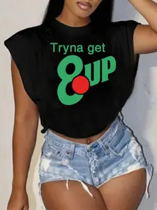 Women's Try That Up Round Neck Tee, Casual Letter Print Crew Neck T-shirt for Daily Wear, Ladies Clothes for All Seasons, Top, Streetwear Tshirt, Crewneck Womenswear, Casual Breathable Top