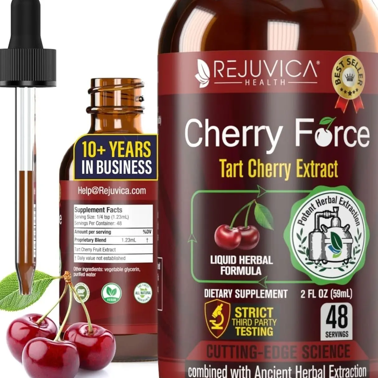Rejuvica Health Cherry Force - Advanced Tart Cherry Extract - Real Tart Cherries - Rich in Phytonutrients - Liquid Extract for Better Absorption