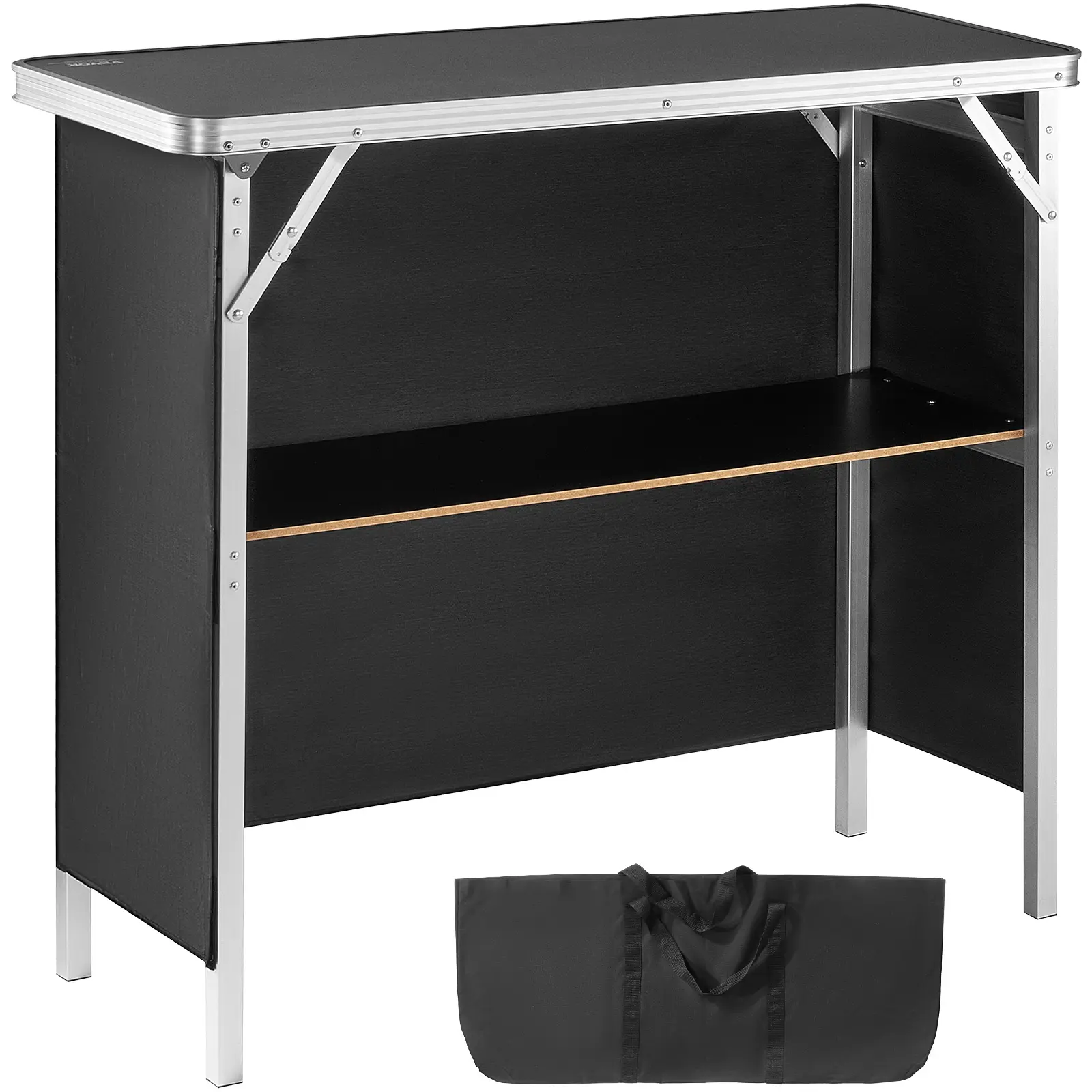 【summerfinds】VEVOR Folding Portable Bar Table, Tradeshow Podium Table for Indoor, Outdoor, Party, Picnic, Exhibition, Includes Carrying Case, Storage Shelf and Black Skirt, 38.39" x 15.16" x 34.25", Lightweight Outdoor Table, Portable Foldable Table