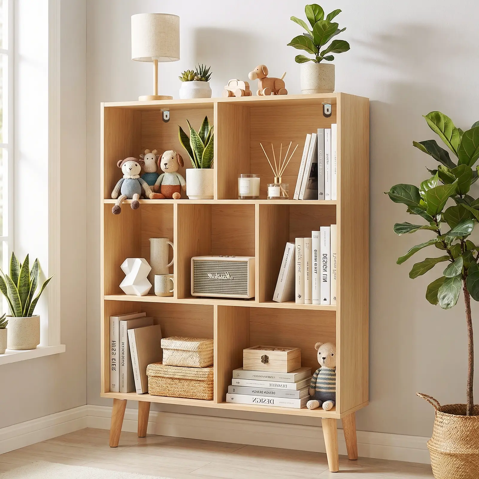 43.3" H x 31.5" W Wood Cube Bookcase Vertical Book Rack Library Shelves 43.3" H x 31.5" W Wood Cube Bookcase Vertical Book Rack Library Shelves