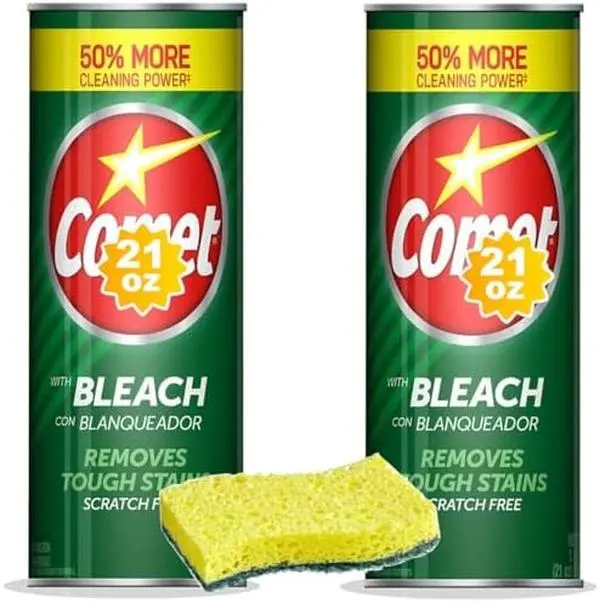 Cleaning Bundle – Includes Comet Powder Cleanser with Bleach (2 × 21 oz) + Heavy Duty Scrub Sponge – Kitchen & Bathroom Multi-Surface Cleaning Kit