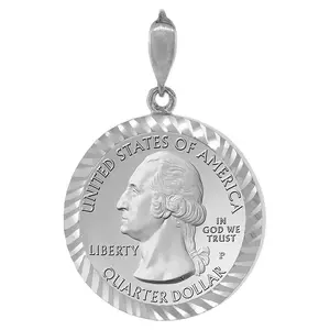 925 Sterling Silver 25 Cent Quarter Coin Bezel 24mm Diamond Cut Prong Cut