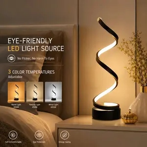 Modern Spiral LED Desk Lamp - 3 Color Modes & Dimmable Brightness, USB Powered Table Light for Bedroom, Office, Study Room, Perfect Home Decor Gift