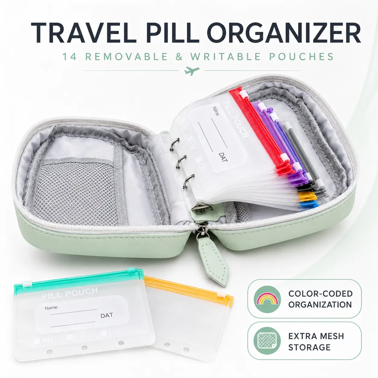 A8 Waterproof Pill Pouch Set, Large Weekly Pill Organizer with 14 Color-Coded Medicine Pouches, Reusable Travel Medicine Organizer, Zippered Pill Storage for Fish Oils, Vitamins, dealsforyou, summerwins
