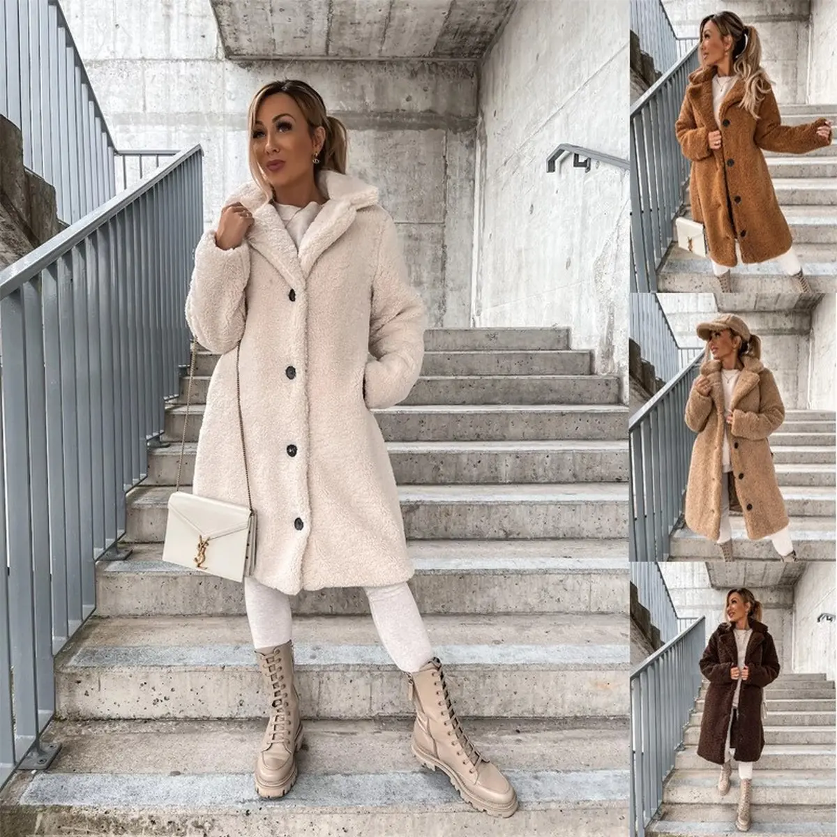 Women's Notch Lapel Button-Down Fuzzy Sherpa Fleece Long Cardigan Coat - Thick, Warm, Chic, Elegant, Slouchy Old Money Aesthetic Womenswear Basic Winter Outerwear for Everyday Casual Use