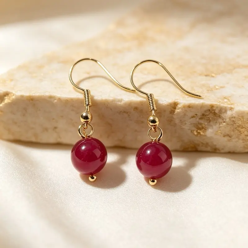 <PingEast jewelry > Natural Ruby ball earrings
