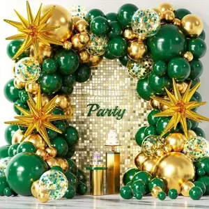 118pcs Gold Green Balloon Garland Arch Set (with exploding stars), Suitable for Weddings, Engagements, Birthday Parties, Baby Showers, Holiday Celebration Parties, Anniversaries, Christmas Decorations, Baptisms, Graduation Parties, Room Decorations