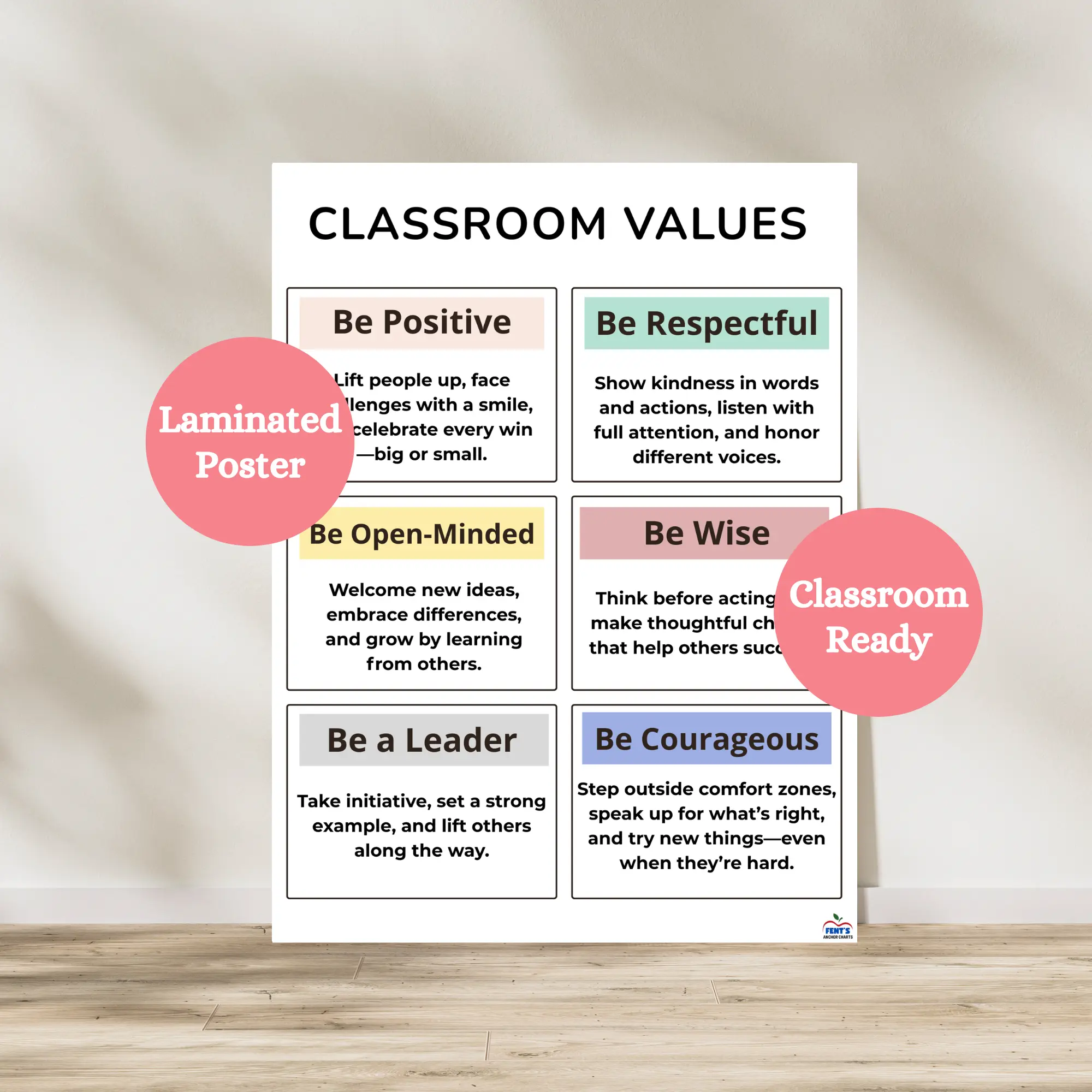 Classroom Values Laminated Poster | SEL Classroom Anchor Charts ...