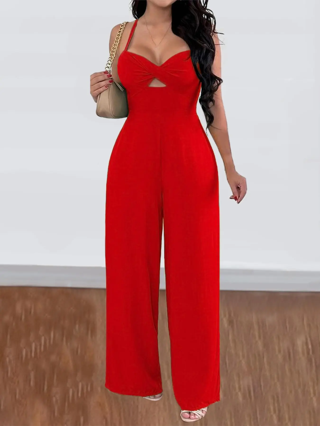 Women's Summer Classic Fashion Casual Solid Color Elegant Fashion Jumpsuit, Slim-Fit Woven Fabric, Available in Multiple Colors, Casual Comfy Jumpsuit