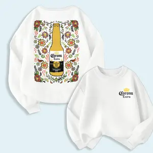 Corona Extra Floral Sweatshirt, Vintage Beer Bottle Flower Graphic Crewneck 2-Sided Summer Party Beach Style Gift