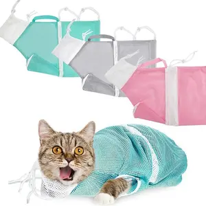 Bathing Bag, Anti-Bite Anti-Scratch Mesh  Shower Bag, Adjustable Multifunctional  Grooming Bag for Bathing, Nail Trimming, Injection cat bath washing