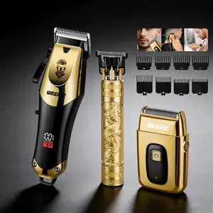 All-in-One Professional 3-Piece Hair Clipper & Trimmer Kit for Men - Cordless Hair Clippers, Wireless Trimmer, USB-Rechargeable Barber Set with LCD Display, Precision-Adjustable Blade, and Versatile Grooming Trimmer