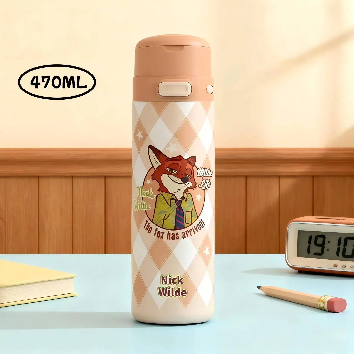Disney Series Judy Hopps Nick Wilde Stitch Thermal Tumbler Flask - 470ml Cartoon Theme Character Print, Portable Double Layer Insulated Dual Drink Compartments Cup with Straw, Ideal for School Students, Thermal Cup