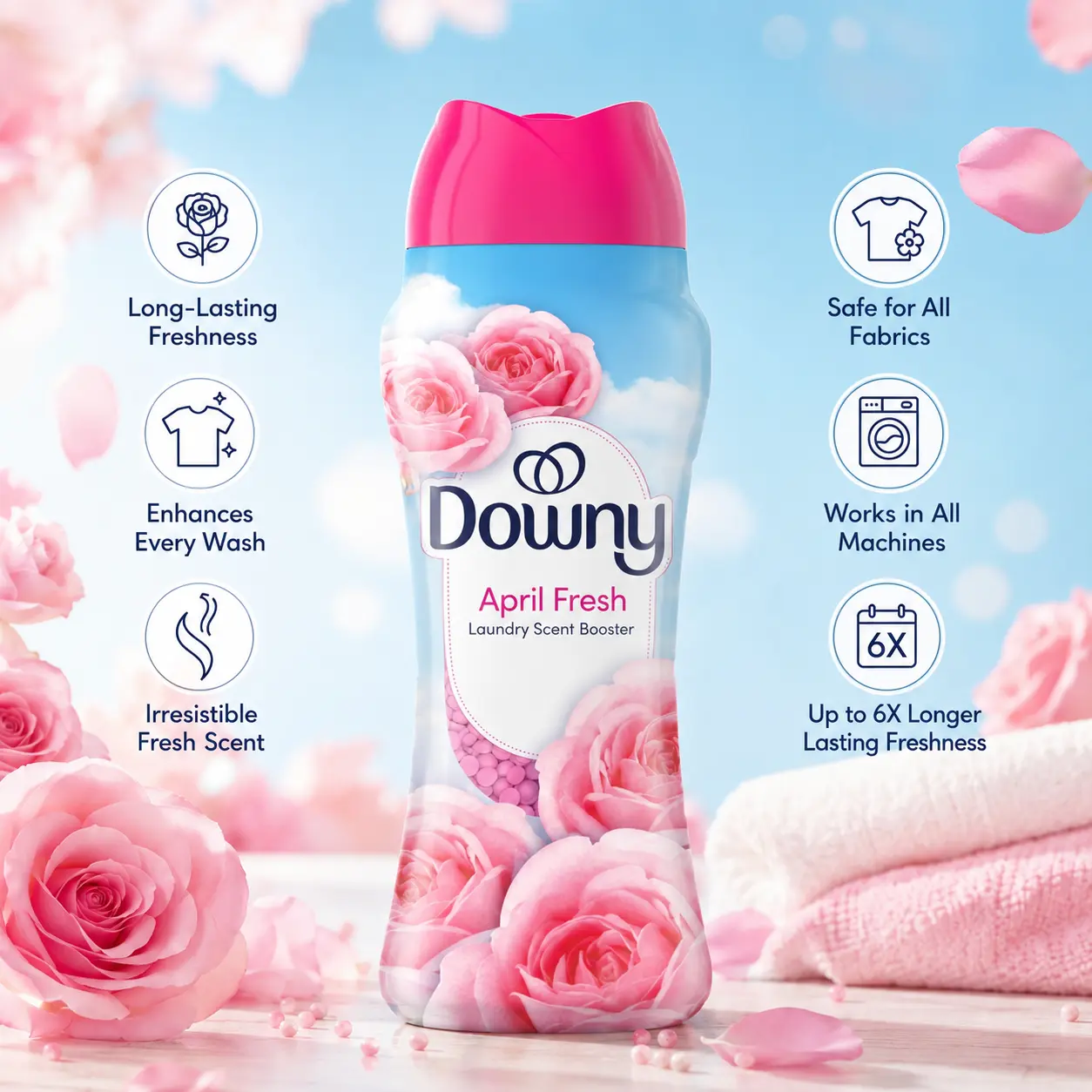Downy April Fresh Phthalate-Free In-Wash Laundry Scent Booster Beads, 13.4 oz, Classic Floral Scent, Long-Lasting Freshness Boost