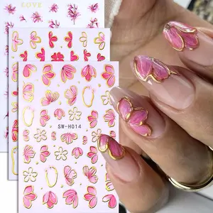3 Pcs Pink Flower Nail Art Stickers, Spring Floral Pattern DIY Self-Adhesive Nail Decals, Suitable for Women and Girls