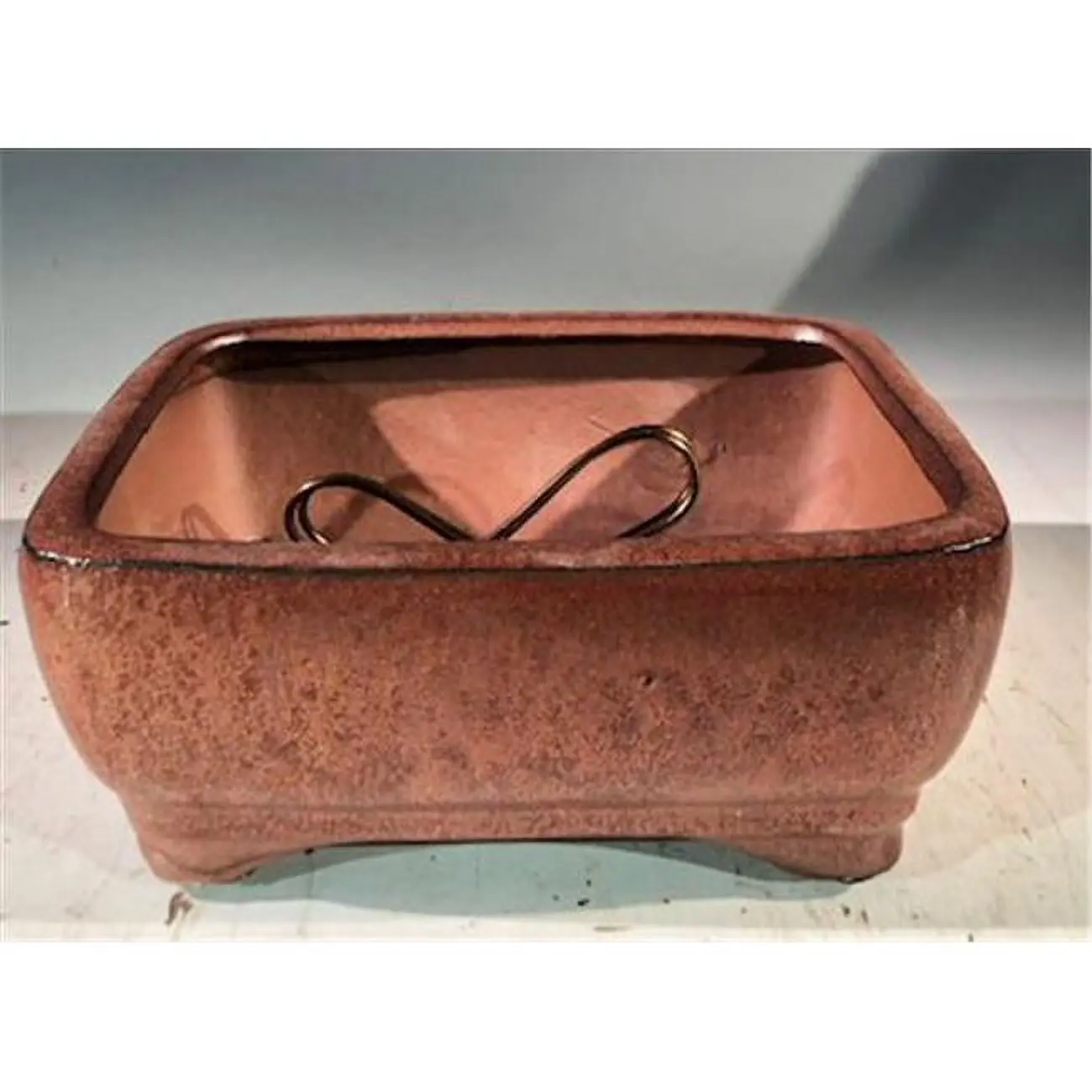 212 MAIN Professional Series Rectangle Ceramic Bonsai Pot - Aztec Orange, Pre-Wired for Wiring, Root Anchor, Drainage Holes, Drainage Solution, Container Gardening, Home Decor Supplies