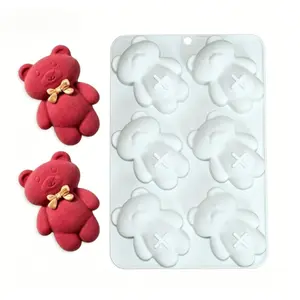 1pc bear-shaped silicone cake mold, 6-hole cute classic healing design, non-stick, easy to demold, suitable for home baking of commemorative chocolate, cakes, cute dessert creative tool, Silicone Molds