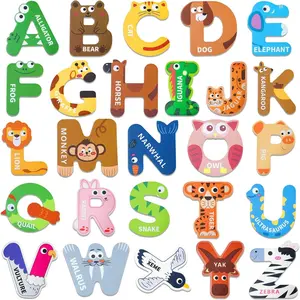 Wooden Thick Alphabet Magnets for Toddlers Fridge Large Size Cute Animal Colorful ABC Magnetic Letters 26 Uppercase Letters Educational Toy Set for Kids Toddlers Preschool Learning Spelling